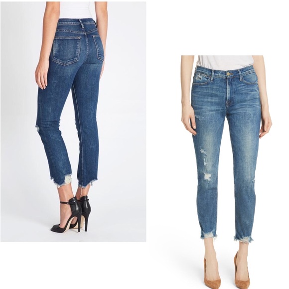 frame le high straight raw edge